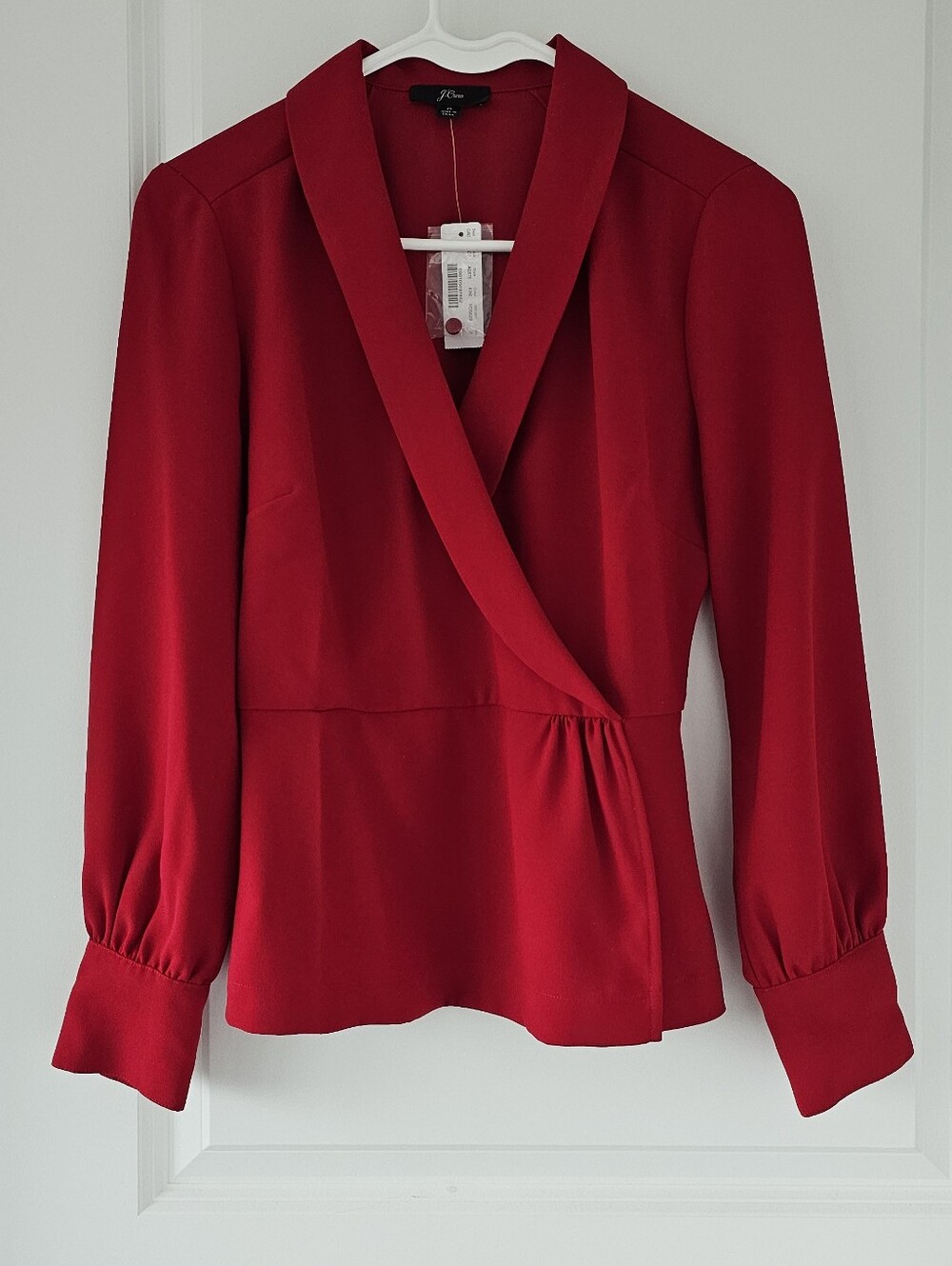 J. Crew Red Wrap-Style Blouse with Shawl Collar